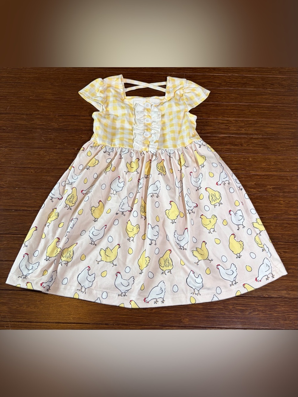 Marie Nicole Company Yellow Gingham Chicken Dress with Eggs size Medium 3 Year